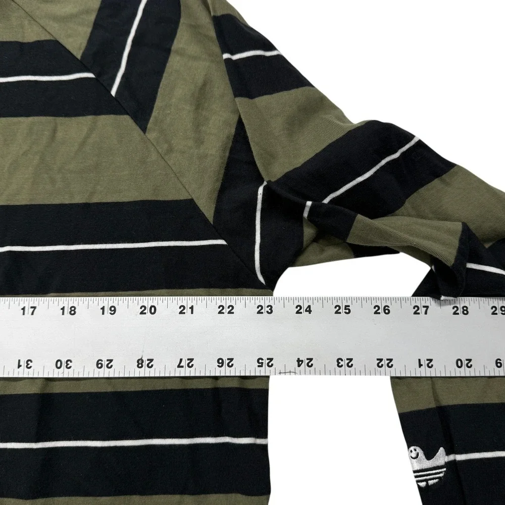 Adidas Skateboarding Shmoofoil Rugby Shirt Men L Rugby Striped Quarter Zip Green